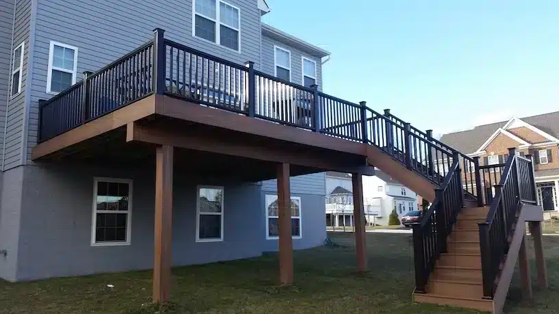 ARH deck backyard stairs black railing side view